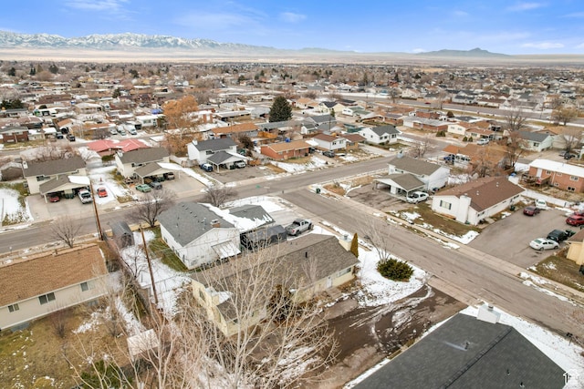 drone / aerial view featuring a mountain view