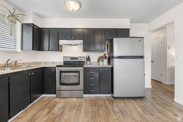 kitchen with sink, light hardwood / wood-style floors, and appliances with stainless steel finishes