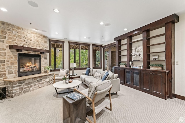 8670 Ranch Club Ct, Park City, UT 84098 - carpeted living room featuring a stone fireplace