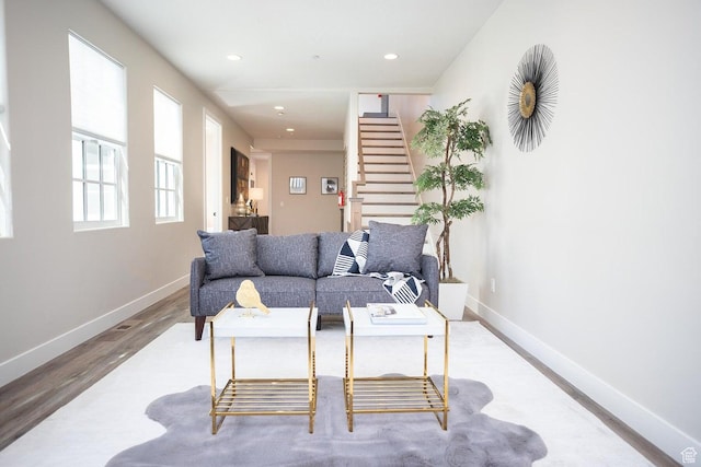 living room with hardwood / wood-style flooring