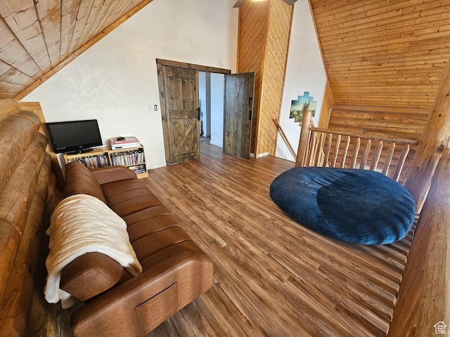 11905 E 24560 N, Fairview, UT 84629 - living room with wood ceiling, wood-type flooring, and high vaulted ceiling