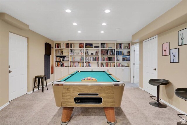 818 Summit Dr, Smithfield, UT 84335 - recreation room featuring light carpet, baseboards, recessed lighting, and billiards table