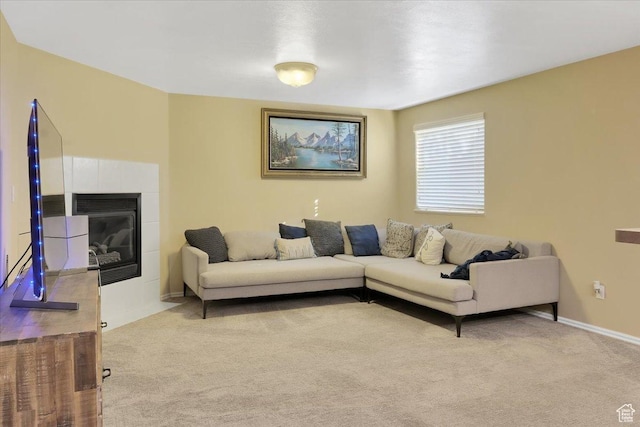 818 Summit Dr, Smithfield, UT 84335 - living room featuring carpet floors, a fireplace, and baseboards
