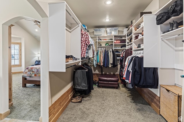 655 W 85 S, Glenwood, UT 84730 - spacious closet with carpet floors, arched walkways, and ceiling fan