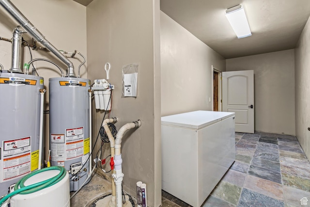 655 W 85 S, Glenwood, UT 84730 - laundry area with water heater and stone finish floors