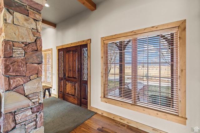 655 W 85 S, Glenwood, UT 84730 - foyer with beamed ceiling and wood finished floors