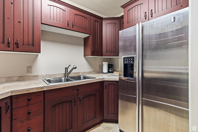 655 W 85 S, Glenwood, UT 84730 - kitchen featuring stainless steel fridge with ice dispenser, dark brown cabinets, and light countertops