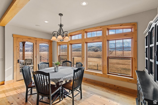 655 W 85 S, Glenwood, UT 84730 - dining area with a chandelier, light wood finished floors, and recessed lighting