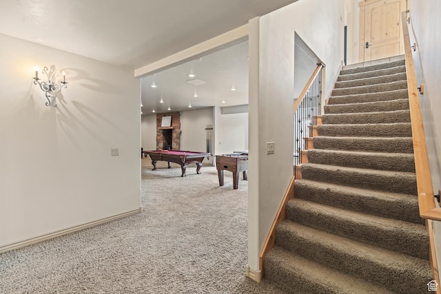 655 W 85 S, Glenwood, UT 84730 - stairs featuring carpet floors, billiards table, and recessed lighting