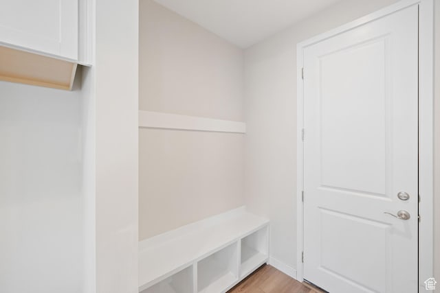 mudroom with light hardwood / wood-style floors