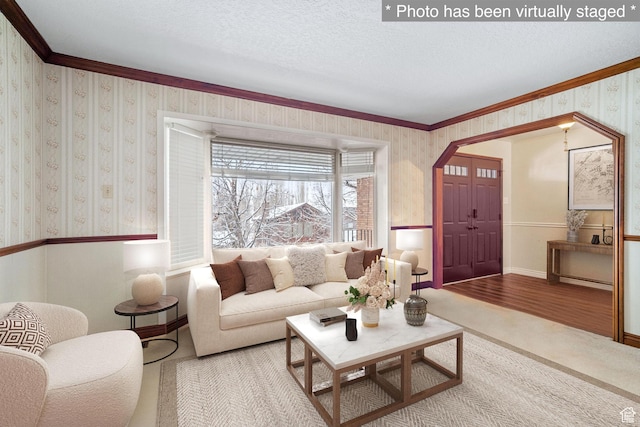 1975 Laguna Vista Dr, Orem, UT 84058 - living room with ornamental molding, hardwood / wood-style floors, and a textured ceiling