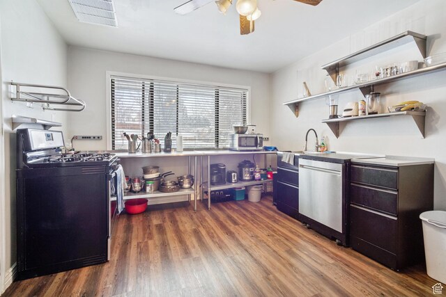 1975 Laguna Vista Dr, Orem, UT 84058 - kitchen featuring sink, stainless steel appliances, dark hardwood / wood-style floors, and ceiling fan
