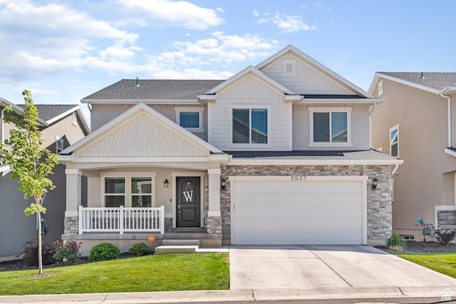 3937 W 1850 N, Lehi, UT 84043 - craftsman-style house featuring a garage, a porch, and a front lawn
