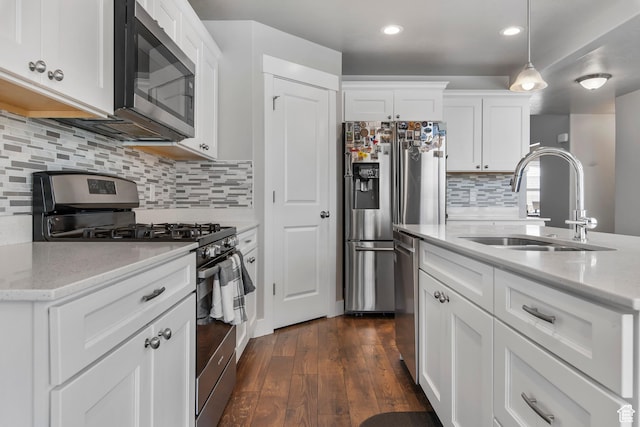 3937 W 1850 N, Lehi, UT 84043 - kitchen featuring sink, dark wood-type flooring, white cabinetry, hanging light fixtures, and stainless steel appliances