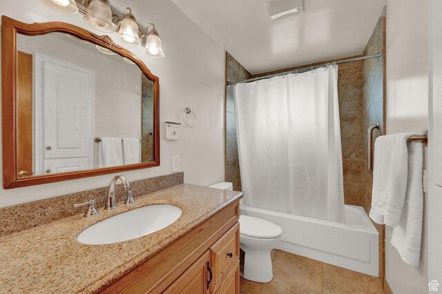 927 E 5650 S, Murray, UT 84121 - full bathroom featuring shower / bath combination with curtain, vanity, toilet, and tile patterned flooring