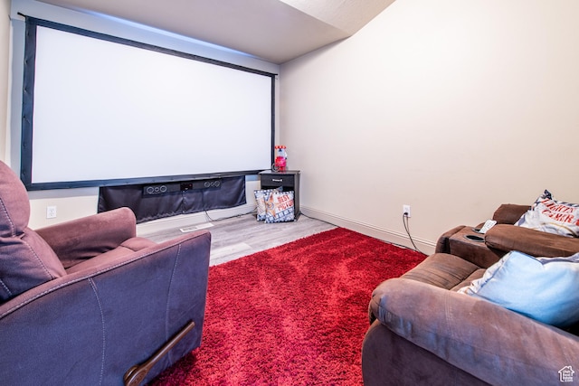 cinema with hardwood / wood-style flooring