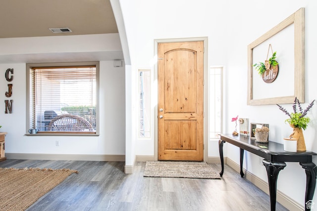 foyer featuring dark wood-type flooring