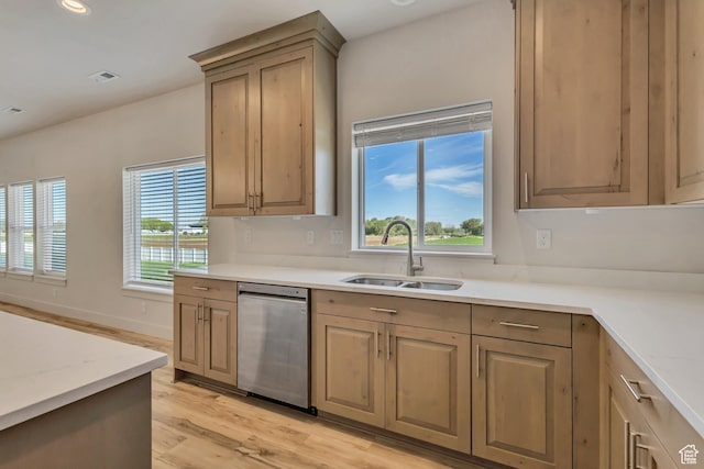 4024 W 2875 N, Plain City, UT 84404 - kitchen with dishwasher, a sink, light wood finished floors, and recessed lighting