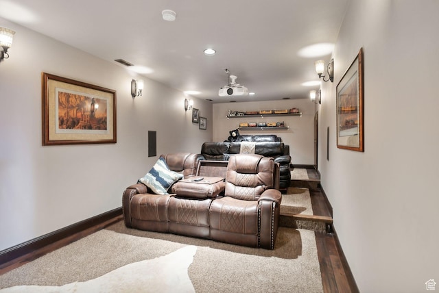 3180 E Stoney Creek Cir S, Heber City, UT 84032 - home theater room with baseboards, wood finished floors, and recessed lighting