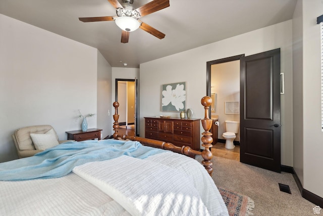 3180 E Stoney Creek Cir S, Heber City, UT 84032 - carpeted bedroom featuring baseboards, ensuite bathroom, and ceiling fan