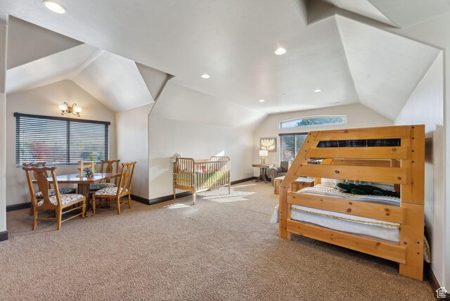 3180 E Stoney Creek Cir S, Heber City, UT 84032 - bedroom with carpet, lofted ceiling, baseboards, and recessed lighting