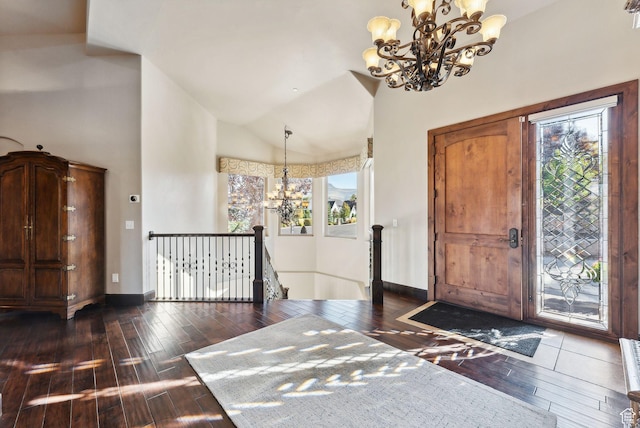 3180 E Stoney Creek Cir S, Heber City, UT 84032 - foyer entrance featuring a chandelier, wood-type flooring, high vaulted ceiling, and baseboards