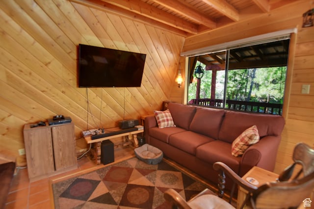 2690 E Hwy 153, Beaver, UT 84713 - living room featuring wood ceiling, beam ceiling, and wood walls