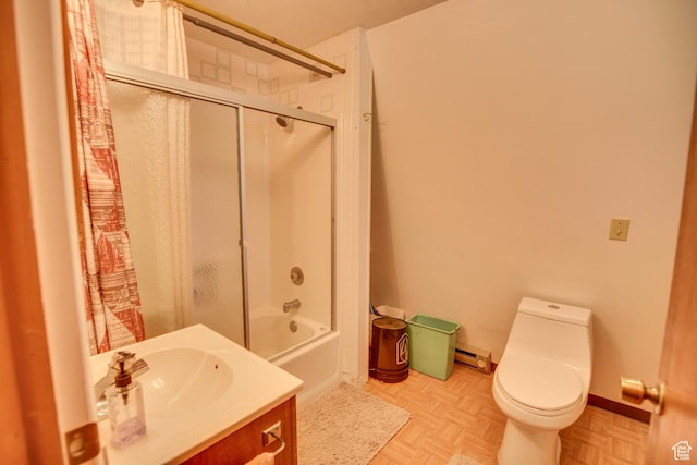 2690 E Hwy 153, Beaver, UT 84713 - full bathroom featuring bath / shower combo with glass door, parquet flooring, vanity, and toilet