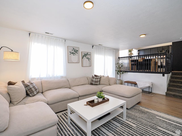 living room with hardwood / wood-style floors