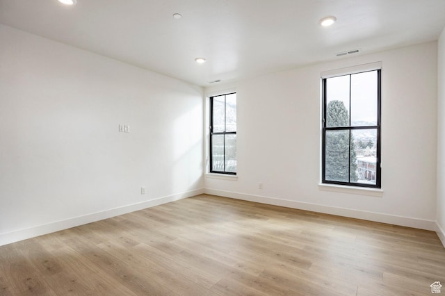 spare room featuring a healthy amount of sunlight and light wood-type flooring