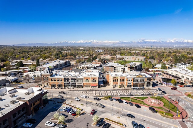 drone / aerial view featuring a mountain view