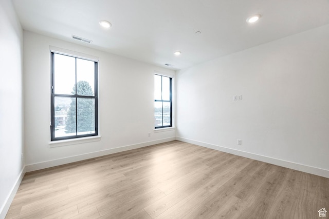 empty room featuring a wealth of natural light and light wood-type flooring