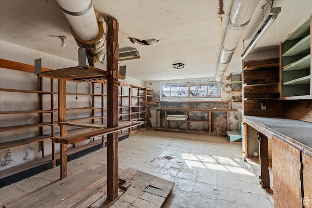 basement with a workshop area