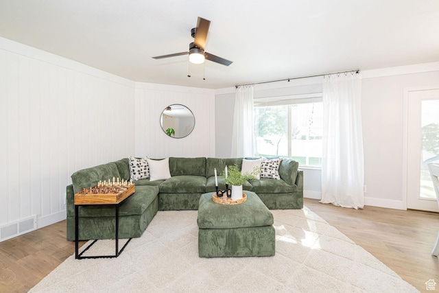 12138 S Willmar Cir, Riverton, UT 84065 - living room featuring wood finished floors and a ceiling fan