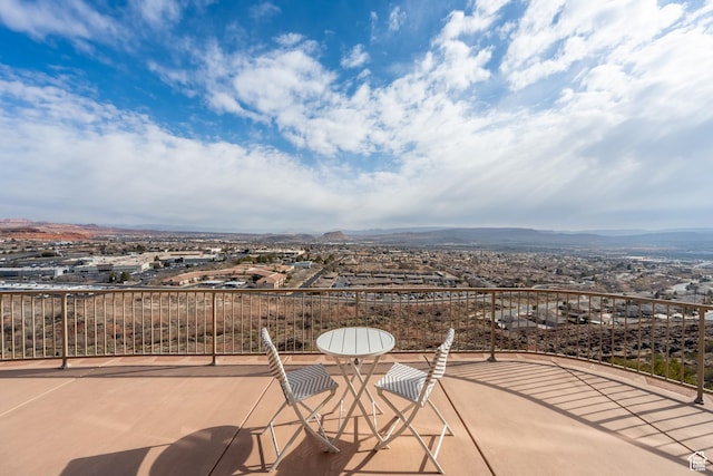 view of patio featuring a mountain view
