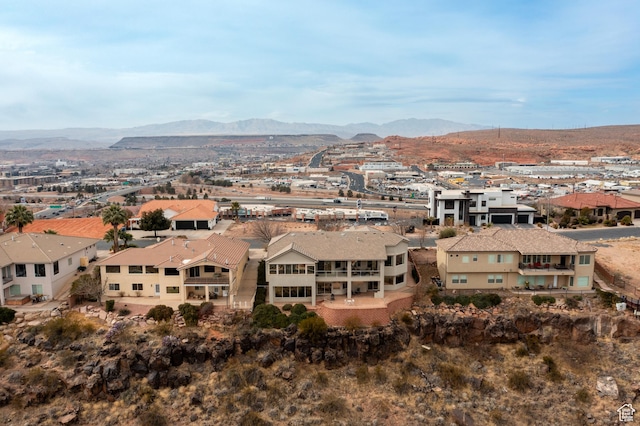 drone / aerial view with a mountain view