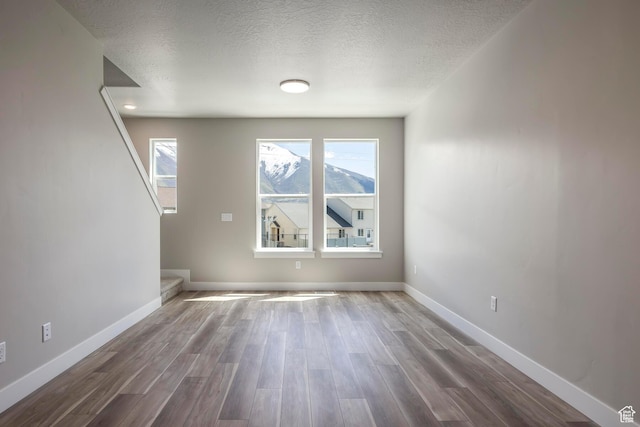 empty room featuring hardwood / wood-style flooring and a textured ceiling