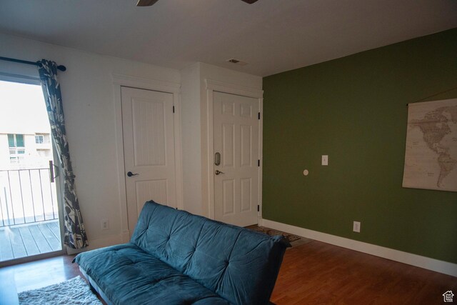 4188 S Oak Meadows Dr W Unit 21, Taylorsville, UT 84123 - living area with hardwood / wood-style flooring and ceiling fan