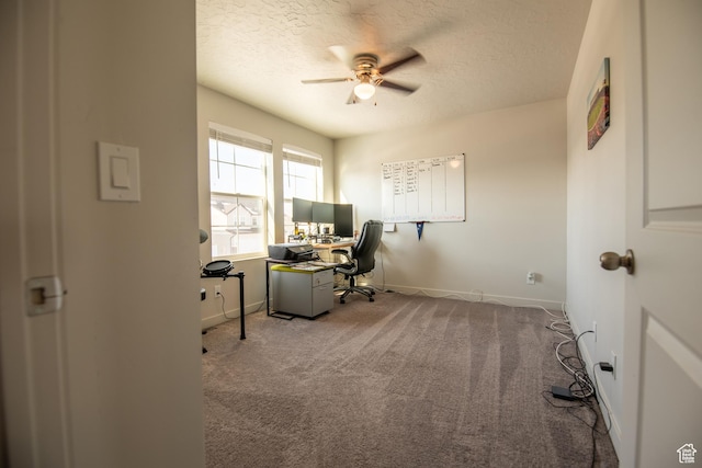 324 S Hayes Well Ln, Saratoga Springs, UT 84045 - office with baseboards, carpet flooring, a textured ceiling, and a ceiling fan