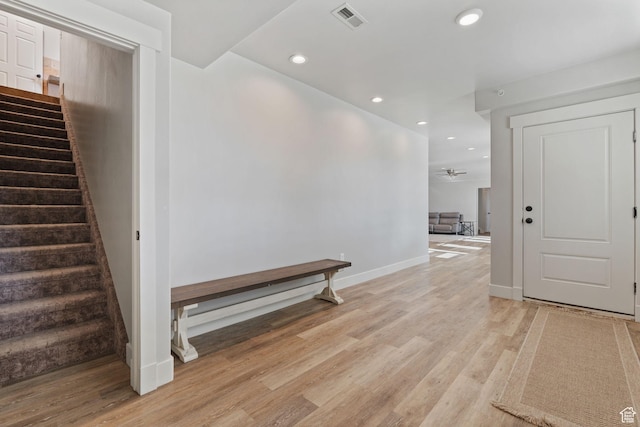 6007 W 8000 S, Payson, UT 84651 - foyer with recessed lighting, visible vents, light wood-style floors, baseboards, and stairs
