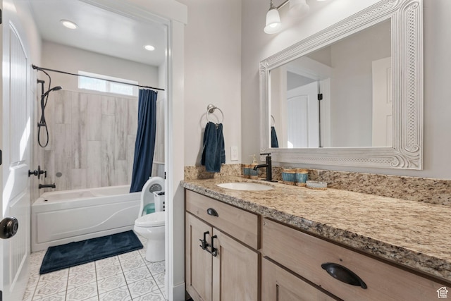 6007 W 8000 S, Payson, UT 84651 - full bathroom with toilet, tile patterned flooring, vanity, and shower / tub combo with curtain