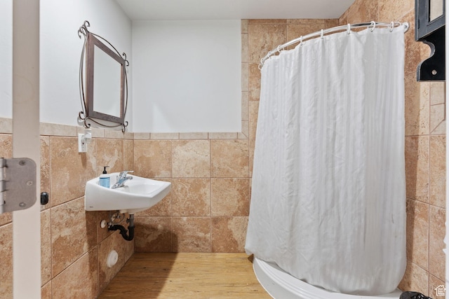 6007 W 8000 S, Payson, UT 84651 - full bathroom with a sink, a shower stall, and tile walls
