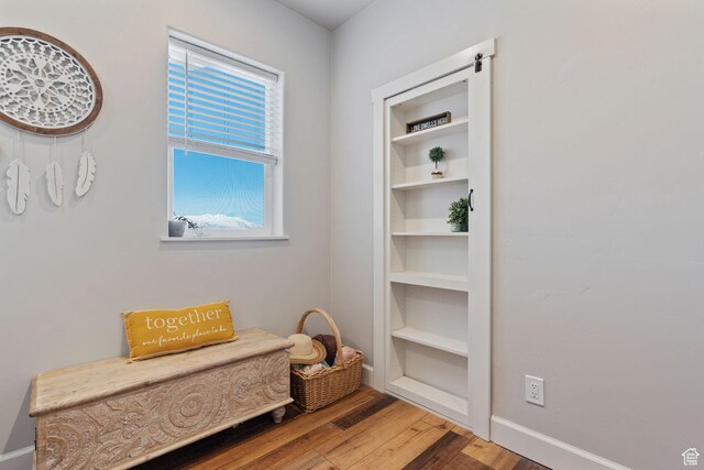 6007 W 8000 S, Payson, UT 84651 - living area with built in shelves, baseboards, and wood finished floors