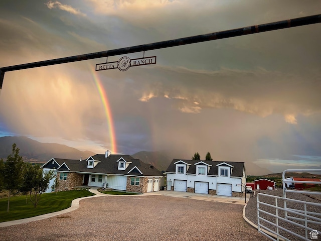 6007 W 8000 S, Payson, UT 84651 - view of front of home with driveway, fence, a mountain view, and a residential view