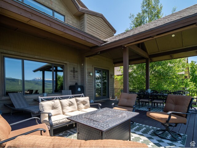 5932 E Big Horn Pkwy, Eden, UT 84310 - view of patio with an outdoor living space and outdoor dining space