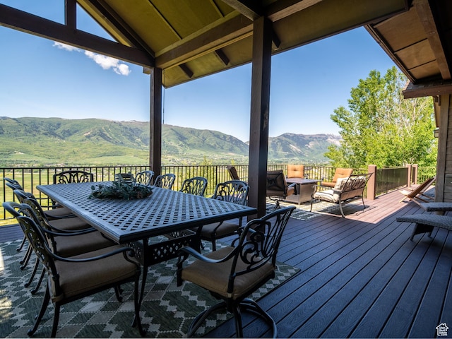 5932 E Big Horn Pkwy, Eden, UT 84310 - deck with a mountain view and outdoor dining space