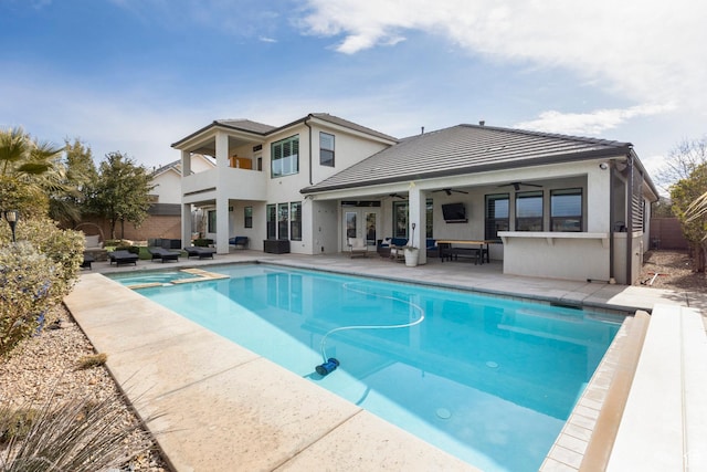 2305 E 3350 S, St George, UT 84790 - rear view of house featuring an outdoor living space, ceiling fan, a balcony, and a patio area