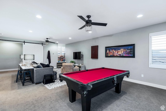 2305 E 3350 S, St George, UT 84790 - game room with recessed lighting, carpet, a ceiling fan, and billiards