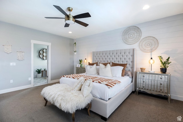 2305 E 3350 S, St George, UT 84790 - carpeted bedroom with recessed lighting, baseboards, ceiling fan, and connected bathroom