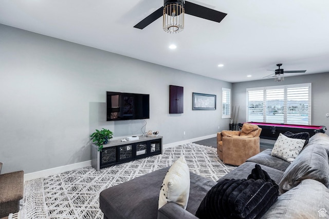 2305 E 3350 S, St George, UT 84790 - living room with recessed lighting, carpet floors, baseboards, and ceiling fan